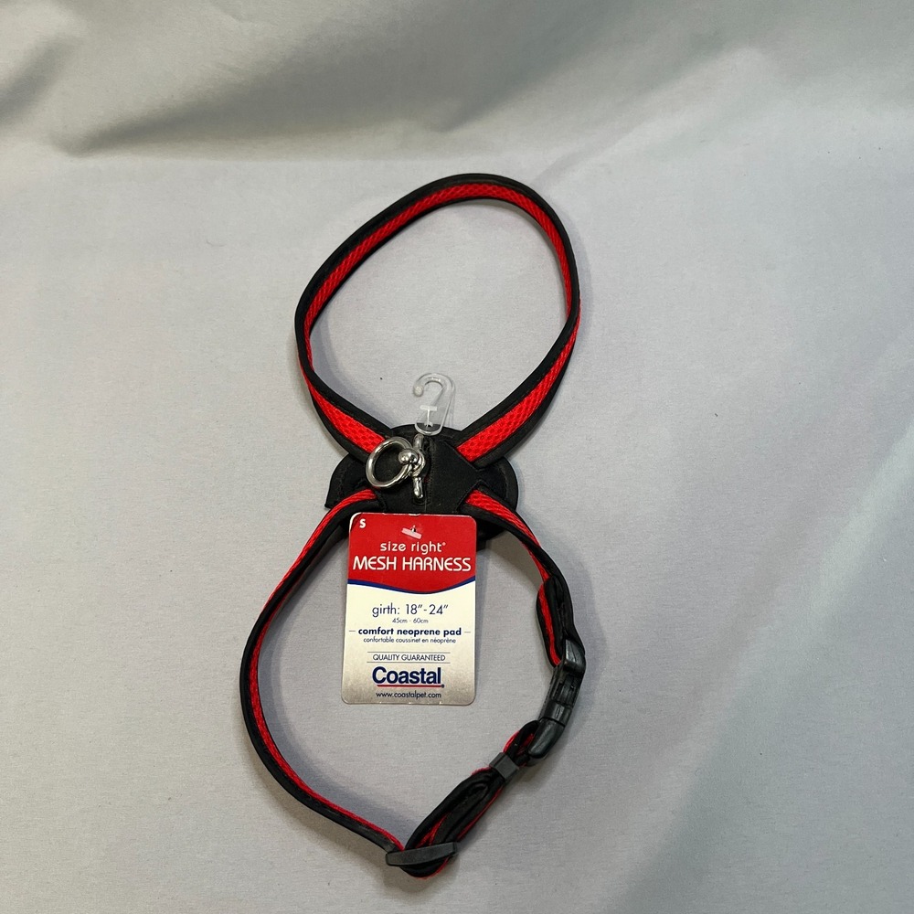 Coastal Pet Black Red Right Comfort Neoprene Pad Mesh Harness Dog Girth 18"-24"